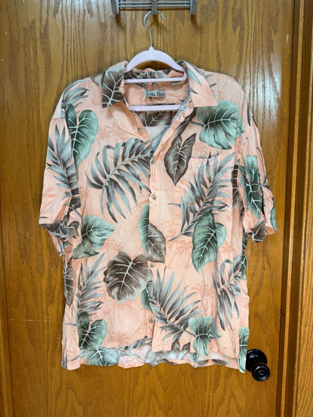 Hollis River size XXL Peach Tropical Leaf Short-Sleeve Button-Up